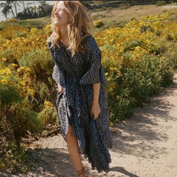 SOLD. Doen Sorell Dress Size LARGE Blue Boho Organic Cotton Maxi - Picture 5 of 5